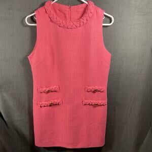 women pink tweed sheath dress small twee light academia preppy barbiecore doll